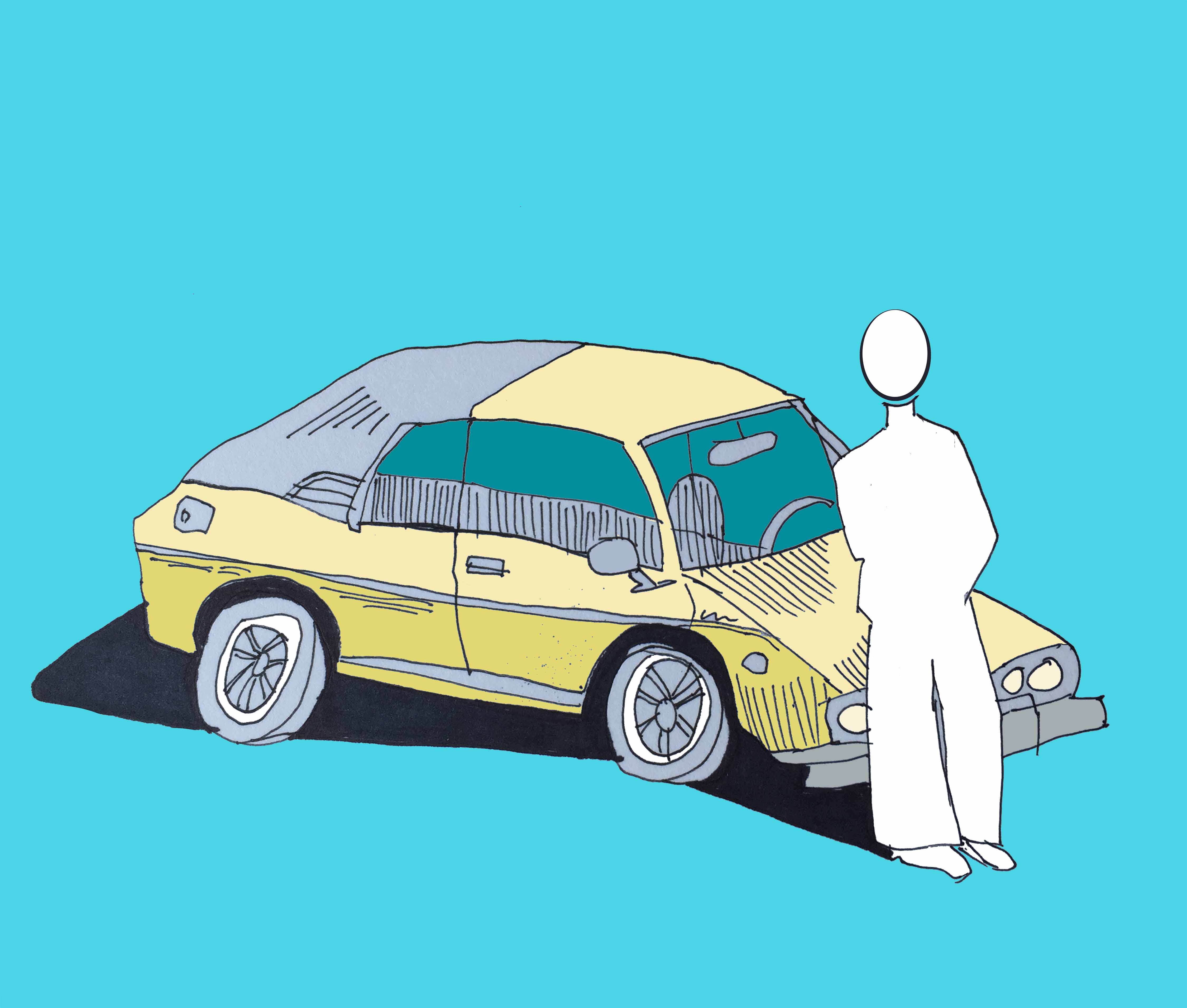 art every day number 107 / illustration / drawing / my new yellow car