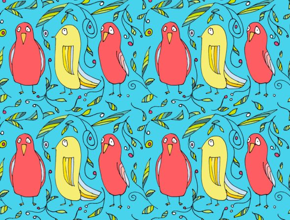 art every day number 122 drawing illustration pattern red birds yellow
