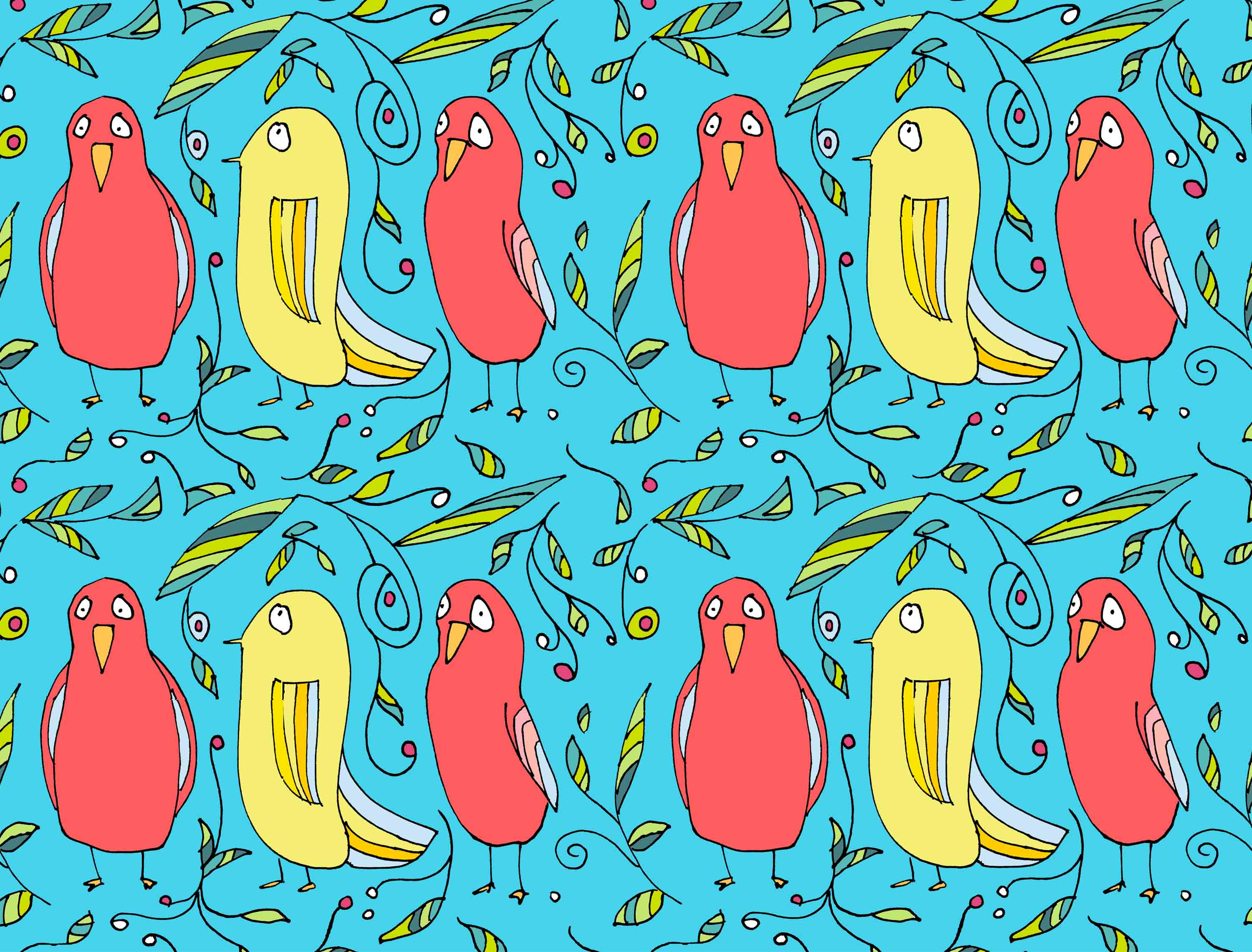 art every day number 122 / illustration / drawing / red birds yellow
