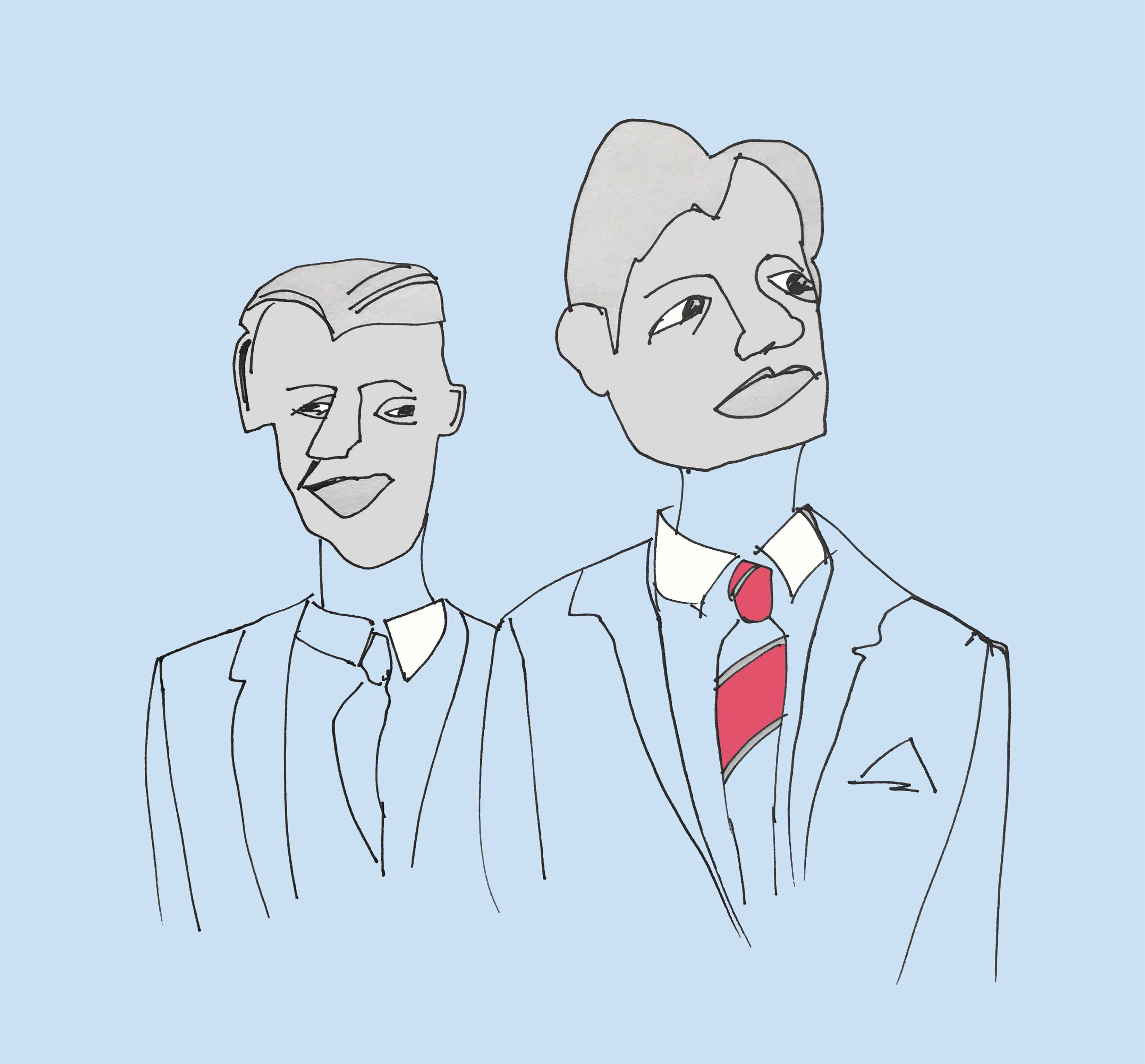 art every day number 195 white shirts men in suites illustration