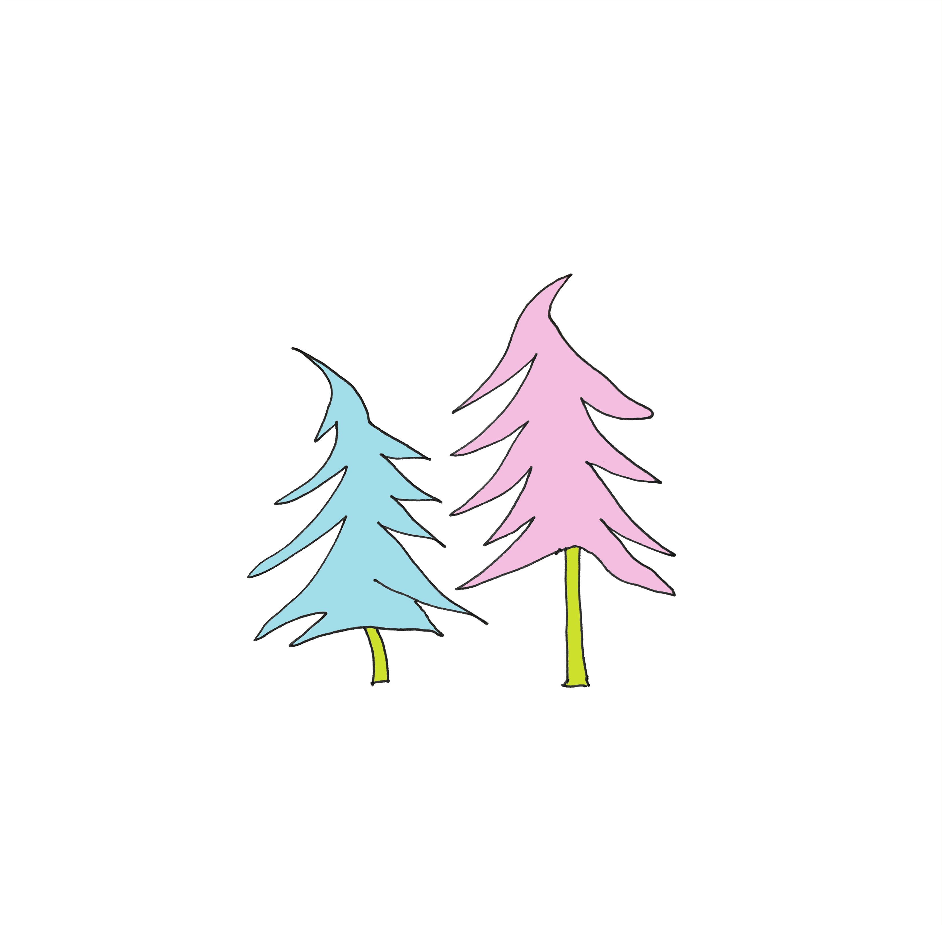 art every day number 196 two trees on snow illustration pink blue green