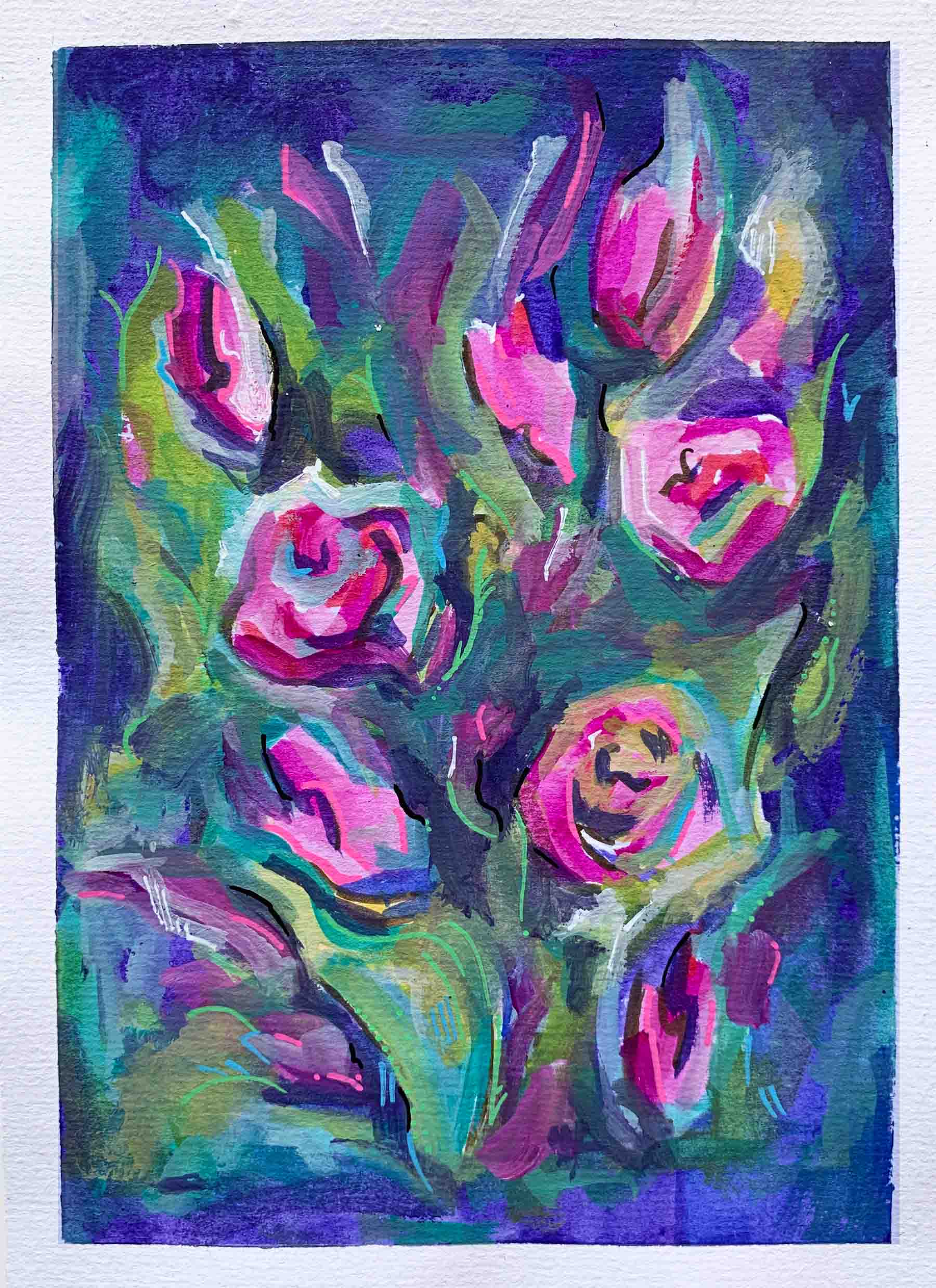 art every day number 605 painting gouache bouquet flowers