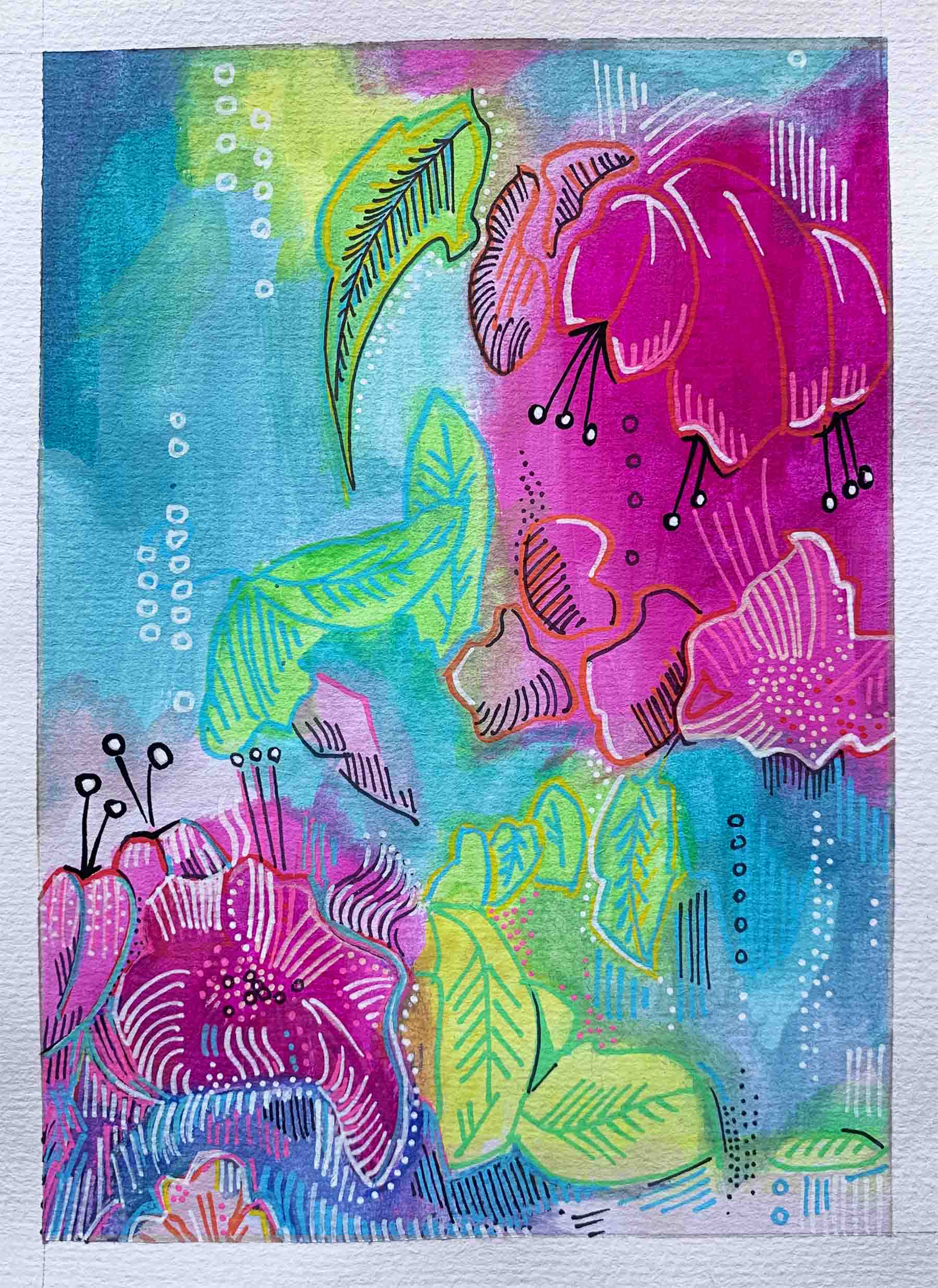 art every day number 604 painting gouache pink flowers spring garden