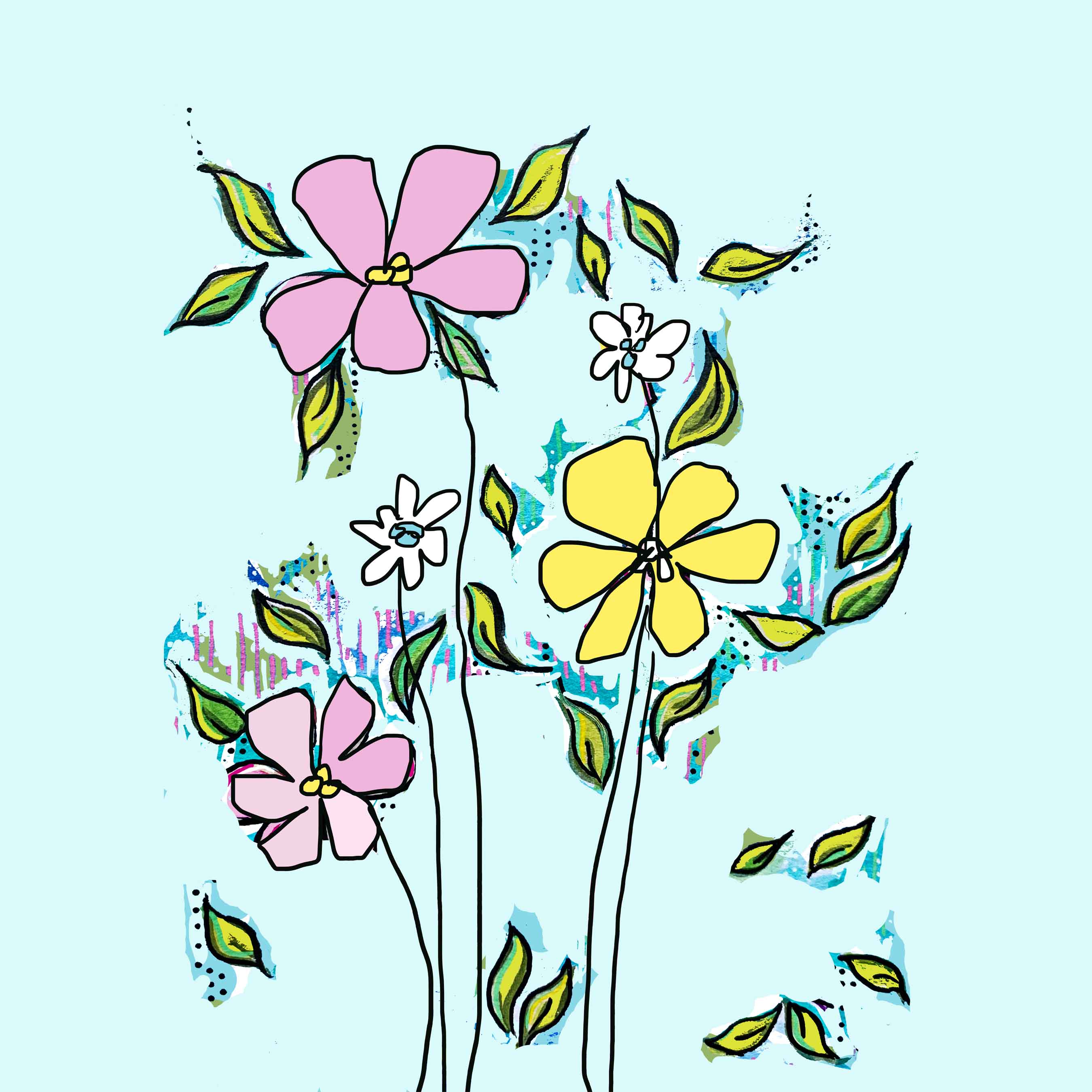 art every day number 607 five flowers three colours creation illustration drawing