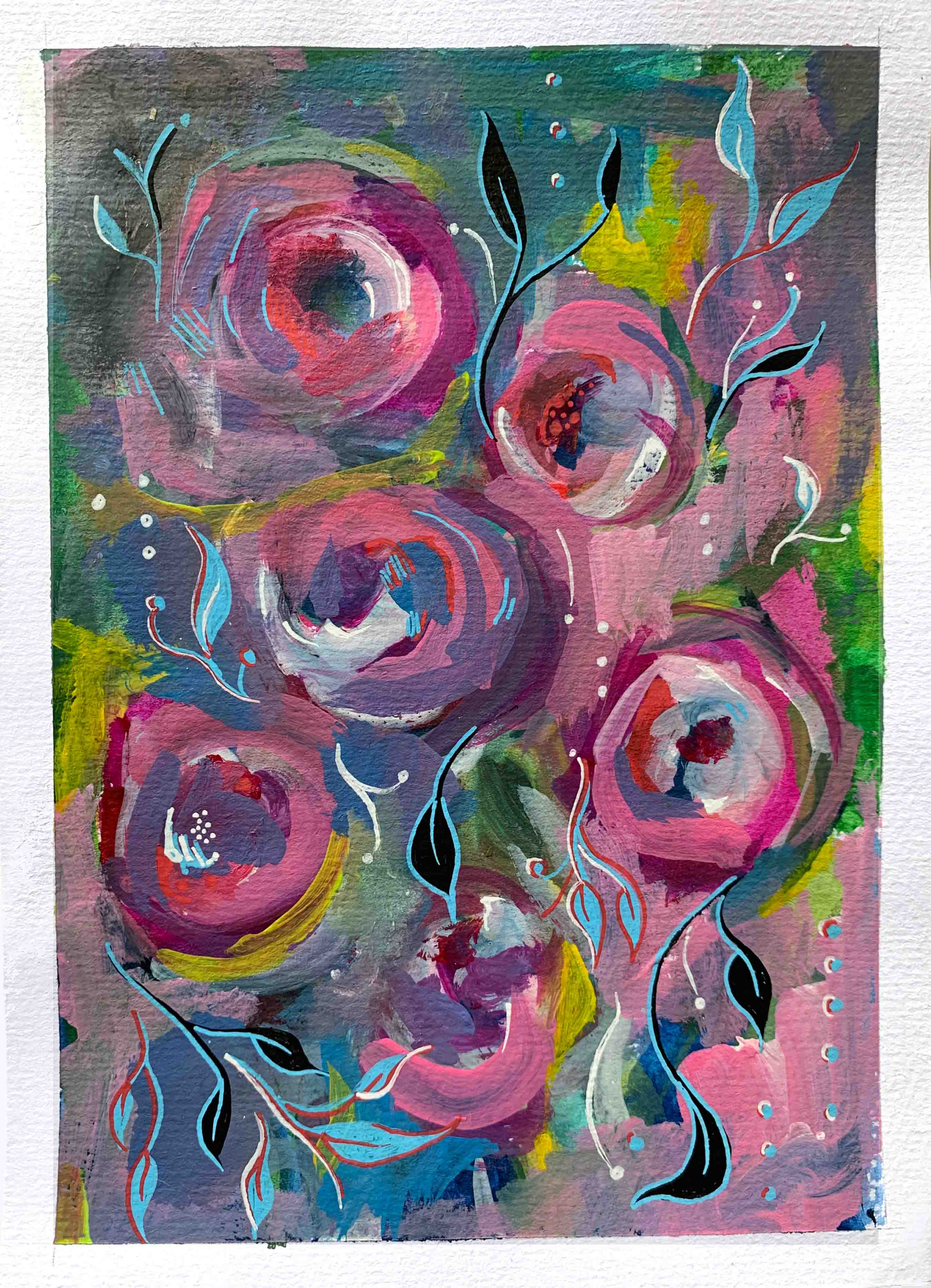 art every day number 611 blue leaves pink flowers garden spring