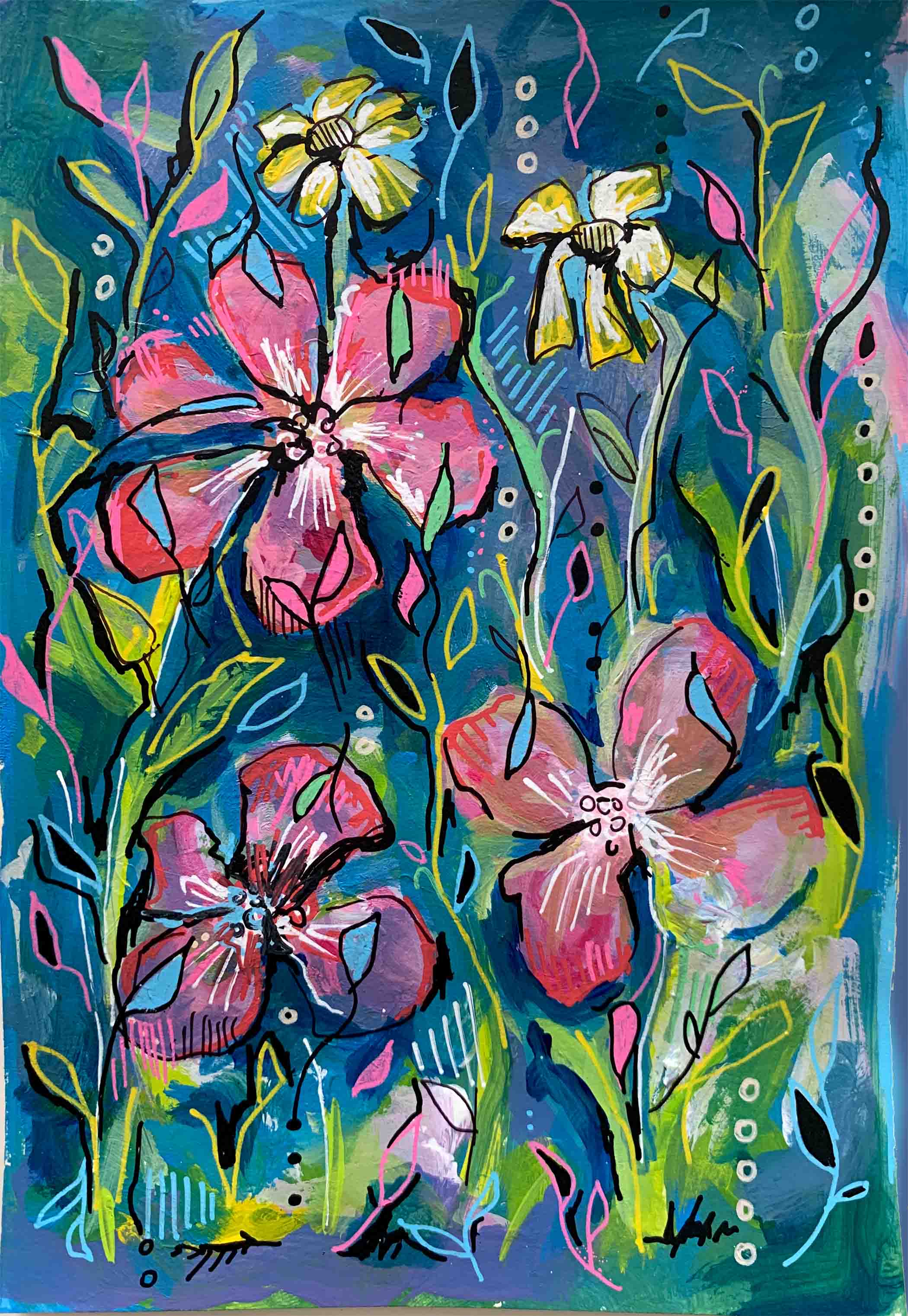 art every day number 610 garden under sea flowers paint illustration