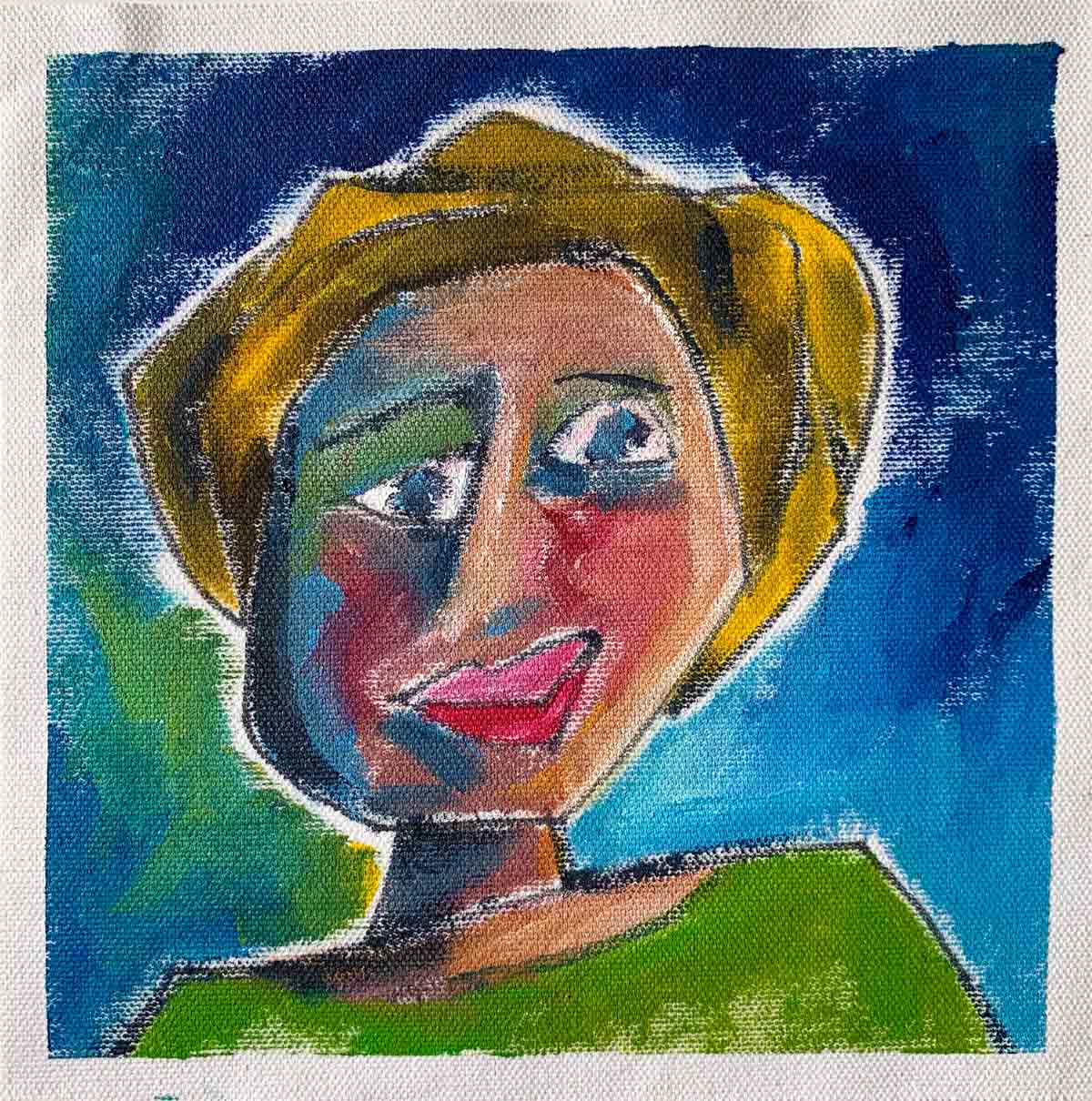 art every day janet bright portrait green shirt acrylic canvas paper