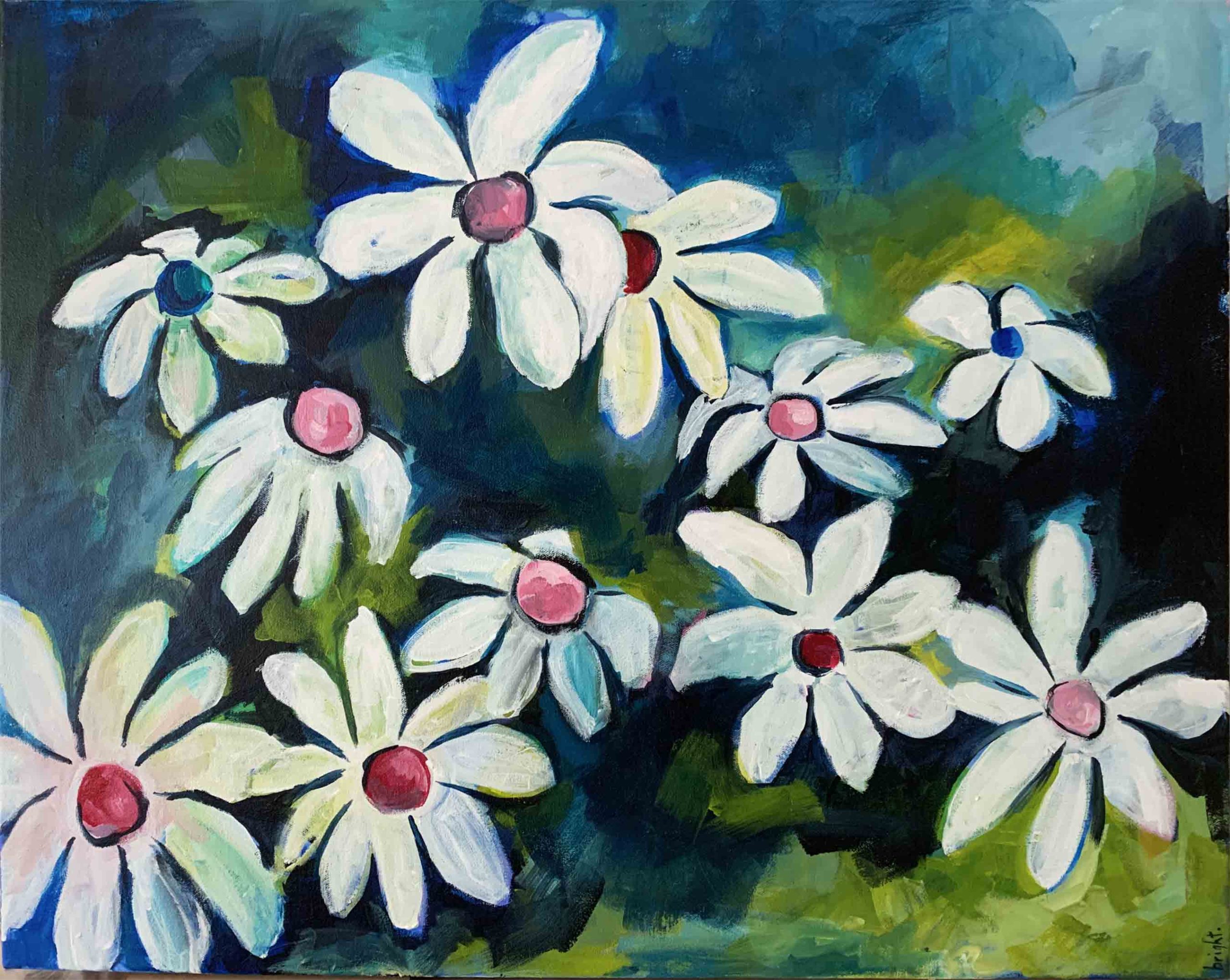 art every day number 648 big daisy flowers acrylic painting