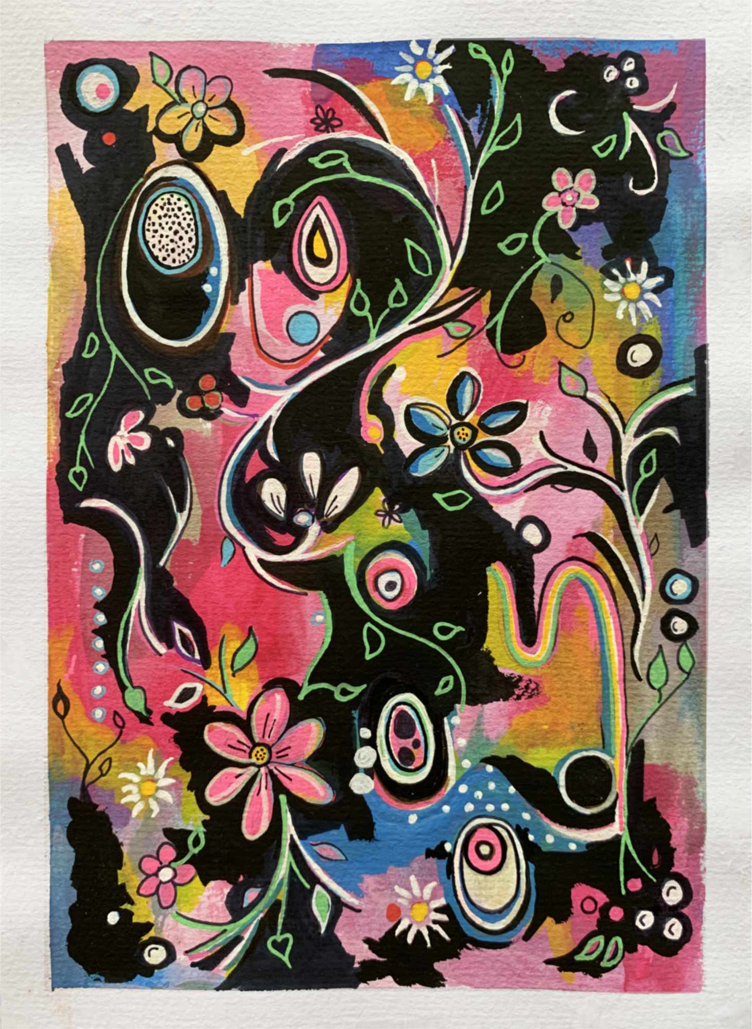 art every day number 688 / gouache & acrylic painting / midnight garden