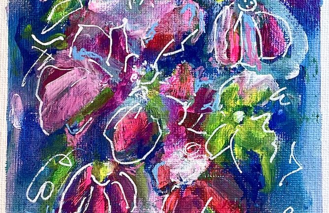 art every day number 826 / painting / deep blue & pink (night garden)￼