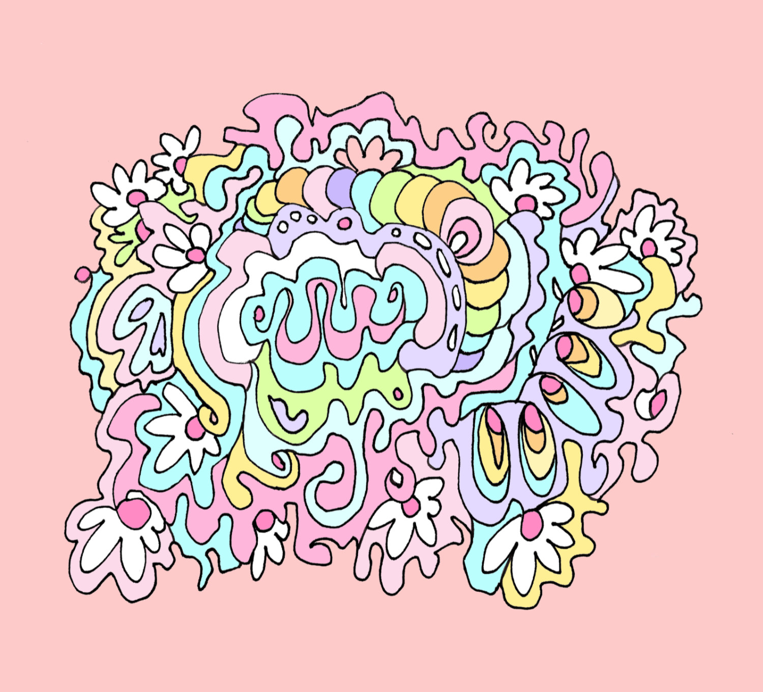 Pastel Flowers Abstract Doodle